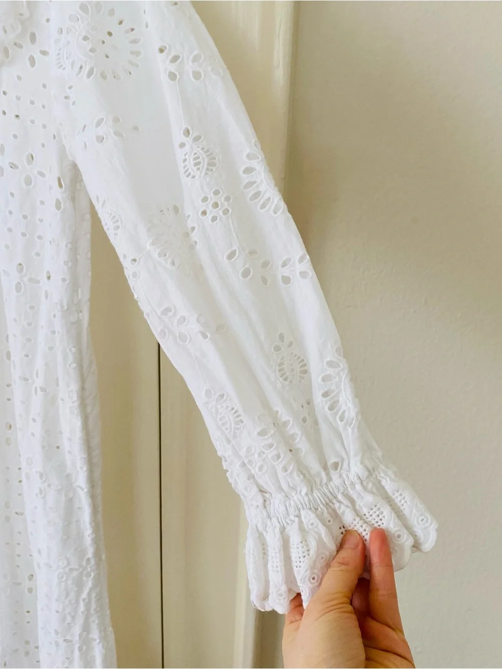 $495 LoveShackFancy Elspeth White Lace Crochet Scalloped Broderie Shirt Dress XS - Picture 14 of 15